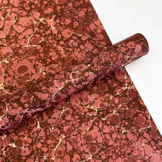 Hand Marbled Paper Stone Marble Pattern in Burgundy and Pink ~ Berretti Marbled Arts